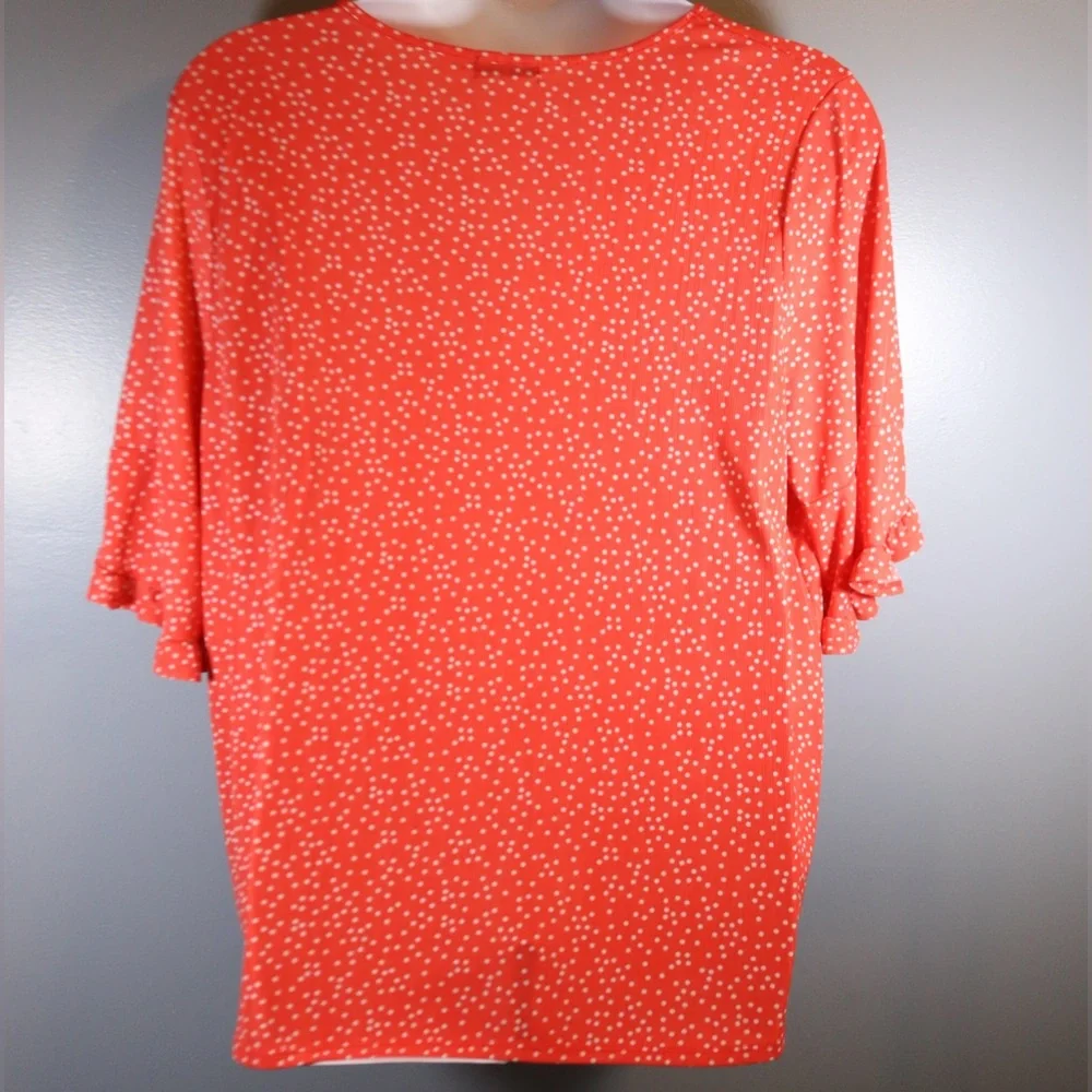 CURE Coral Polka Dot Flutter Sleeve Top | 3XL - Picture 6 of 12
